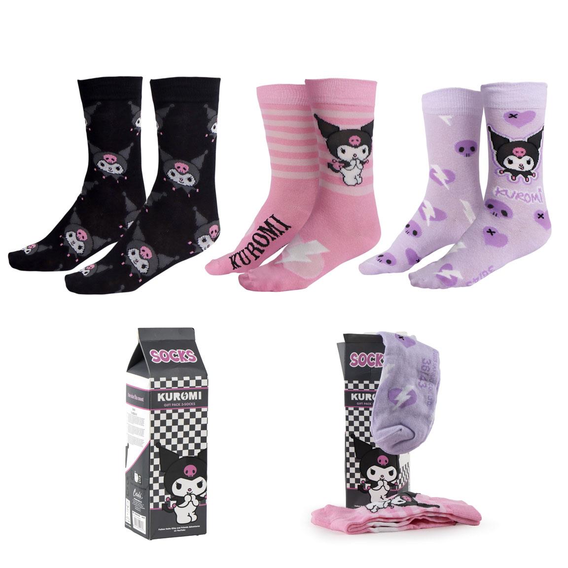 PACK CALCETINES 3 PIEZAS HELLO KITTY KUROMI - Imagen 1