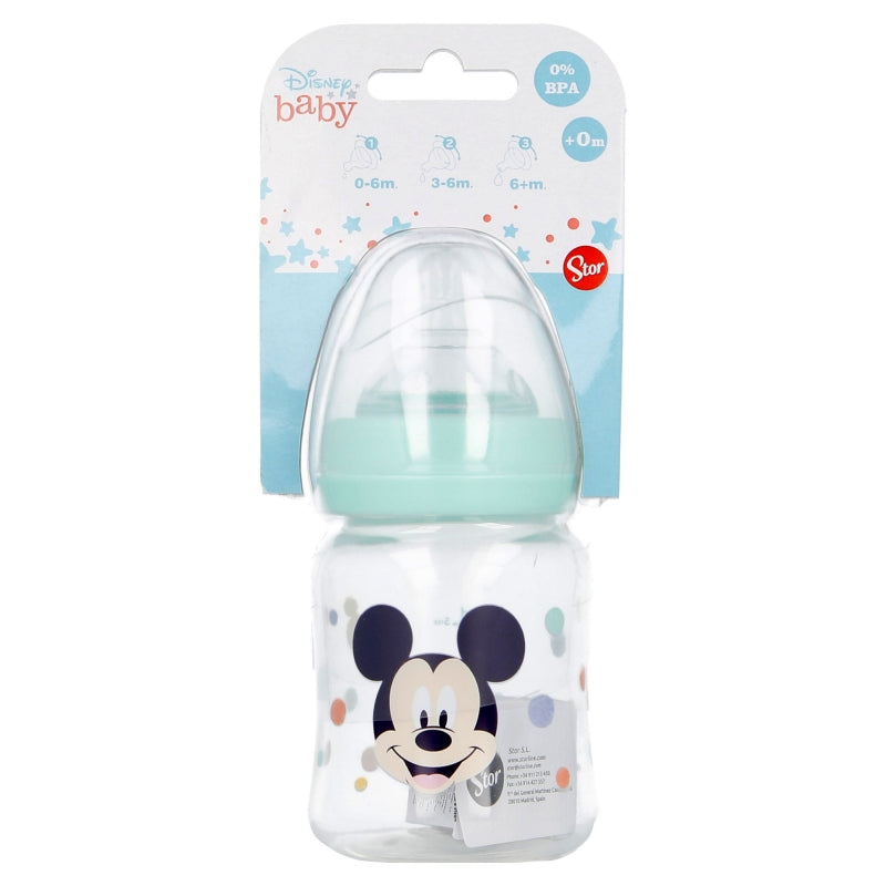 BIBERON CUELLO ANCHO 150 ML TETINA SILICONA 3 POSICIONES COOL LIKE MICKEY - Imagen 1