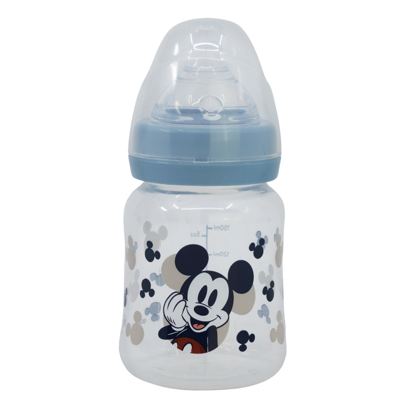 BIBERON CUELLO ANCHO 150 ML TETINA SILICONA 3 POSICIONES MICKEY MOUSE FULL OF SMILES - Imagen 1