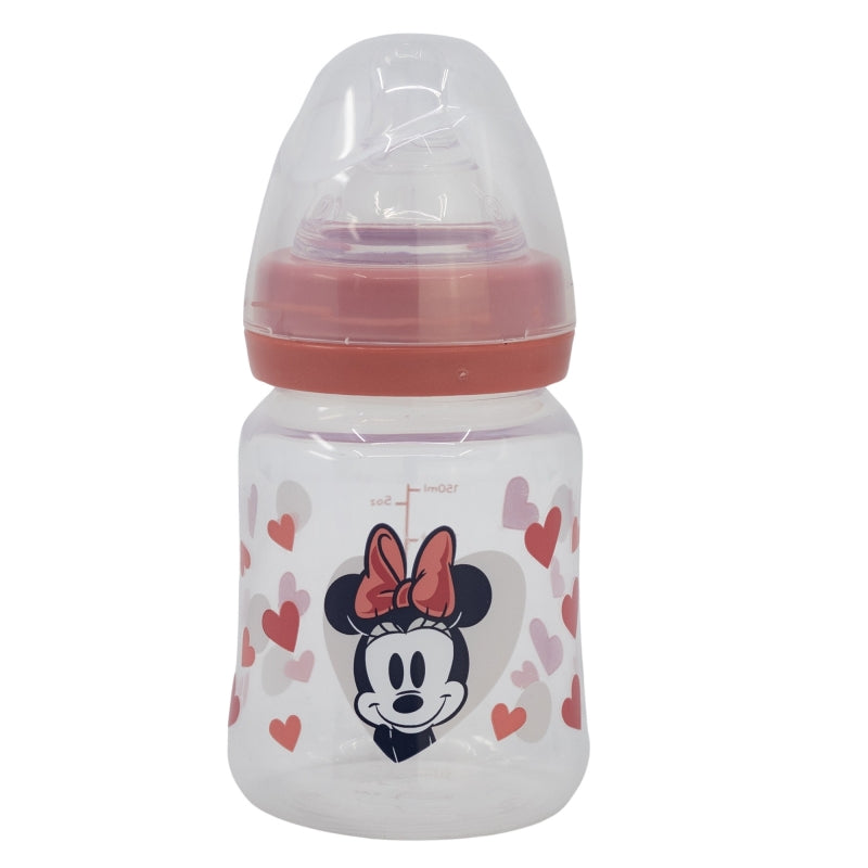 BIBERON CUELLO ANCHO 150 ML TETINA SILICONA 3 POSICIONES MINNIE MOUSE HEART FULL - Imagen 1