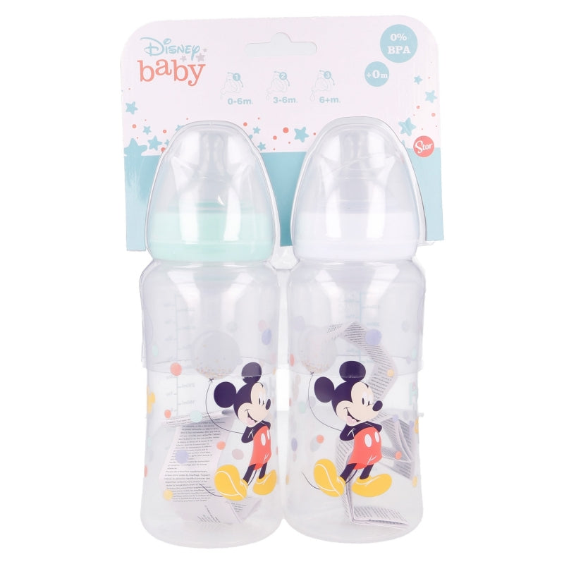 SET 2 BIBERONES CUELLO ANCHO 360 ML TETINA SILICONA 3 POSICIONES COOL LIKE MICKEY - Imagen 1