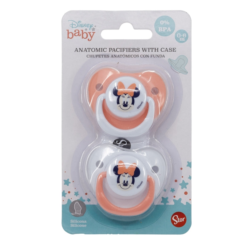 SET 2 CHUPETES TETINA ANATOMICA SILICONA 0 A 6 M CON FUNDA MINNIE INDIGO DREAMS - Imagen 1