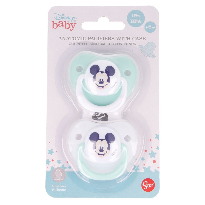 SET 2 CHUPETES TETINA ANATOMICA SILICONA +6 M CON FUNDA COOL LIKE MICKEY - Imagen 1