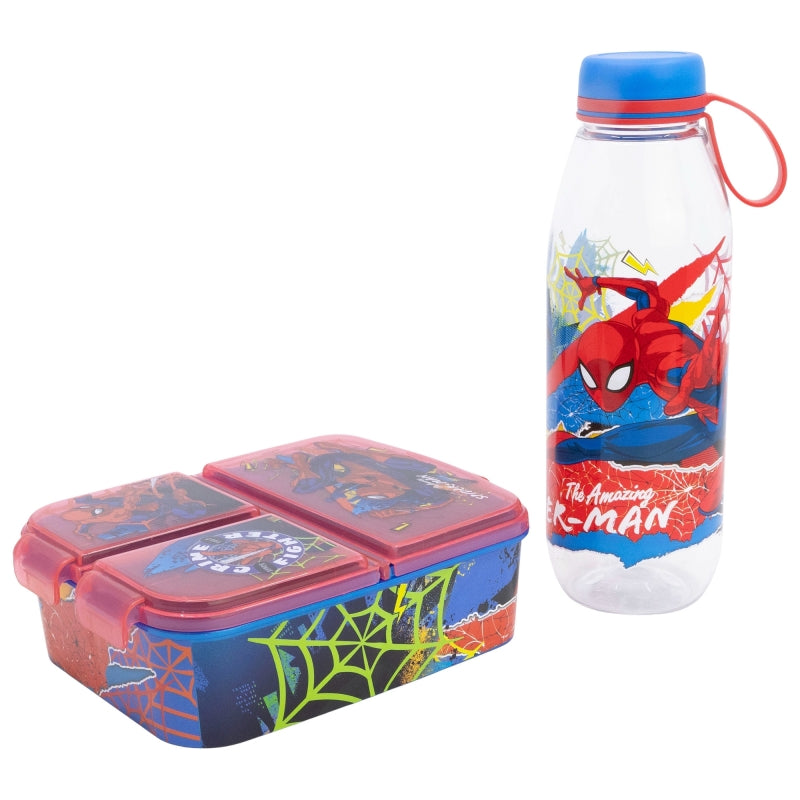 SET 2 PCS (BOTELLA AVENTURA Y SANDWICHERA MULTIPLE) SPIDERMAN - Imagen 1
