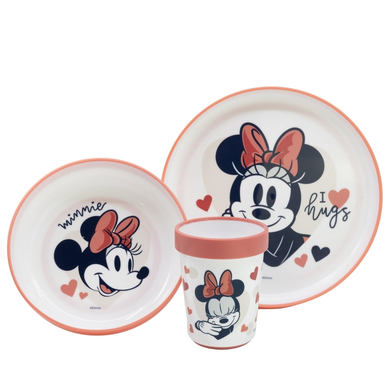 SET 3 PCS VAJILLA PREMIUM BICOLOR ANTIDESLIZANTE MINNIE MOUSE HEART FULL - Imagen 1