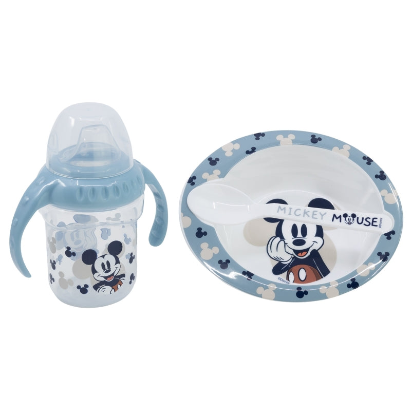 SET 3PCS (VASO ENTRENAMIENTO 250 ML, PLATO Y CUCHARA) MICKEY MOUSE FULL OF SMILES - Imagen 1
