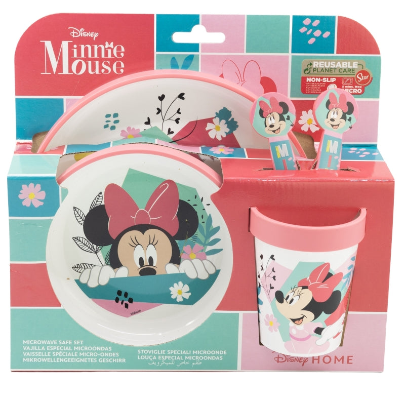SET 5 PCS ANTIDESLIZANTE PREMIUM BICOLOR (PLATO, CUENCO, VASO 260 ML Y CUBIERTOS) EN CAJA MINNIE MOUSE BEING MORE MINNIE - Imagen 2