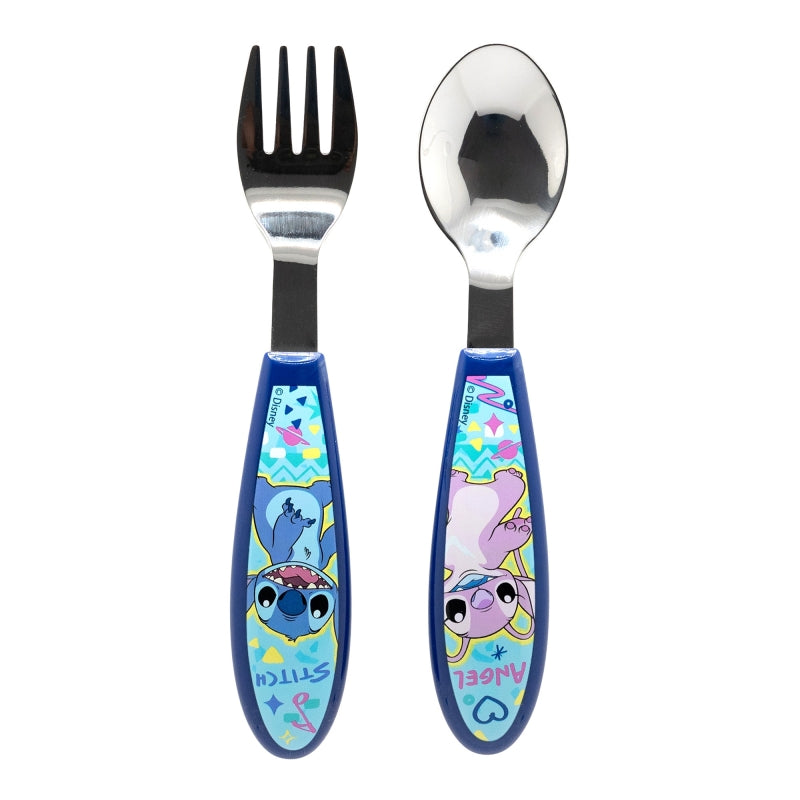 SET DE 2 CUBIERTOS METALICOS (CUCHARA Y TENEDOR) STITCH DRAWING - Imagen 1