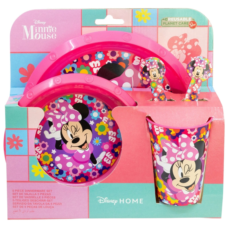 SET EASY 5 PCS (PLATO, CUENCO, VASO Y CUBIERTOS) EN CAJA MINNIE BOLD FLORALS - Imagen 1