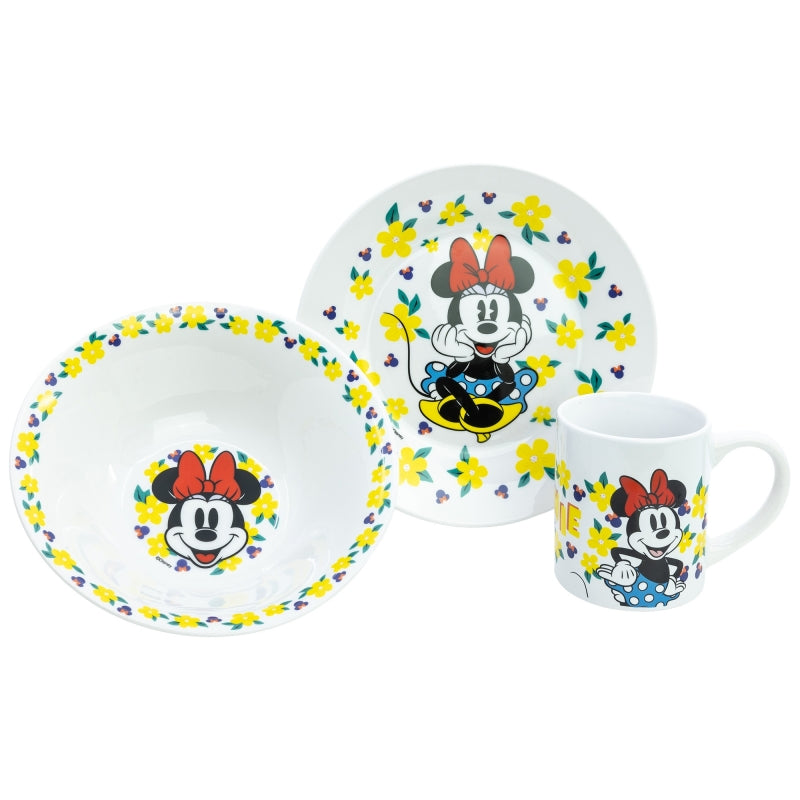 SET MERIENDA CERAMICA (PLATO, CUENCO, TAZA) EN CAJA DE REGALO 3 PCS MINNIE SUNSHINE - Imagen 1