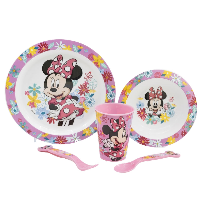 SET MICRO 5 PCS (PLATO, CUENCO, VASO 260 ML Y CUBIERTOS) MINNIE MOUSE SPRING LOOK - Imagen 1