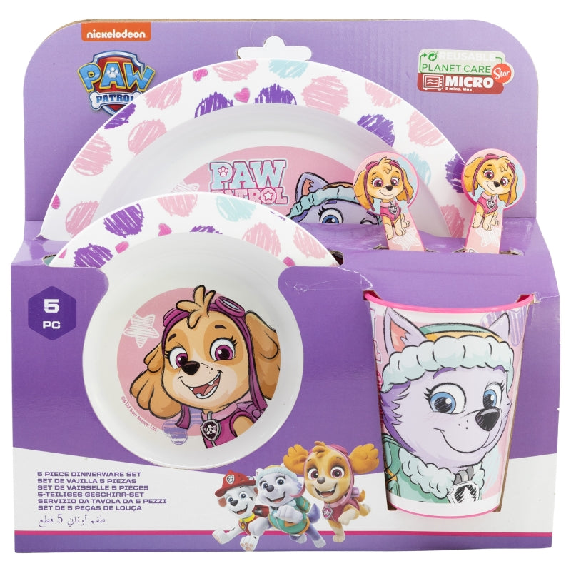 SET MICRO 5 PCS (PLATO, CUENCO, VASO 260 ML Y CUBIERTOS) PAW PATROL GIRL SKETCH ESSENCE - Imagen 2