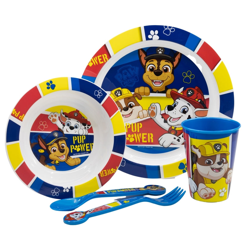 SET MICRO 5 PCS (PLATO, CUENCO, VASO 260 ML Y CUBIERTOS) PAW PATROL PUP POWER - Imagen 1