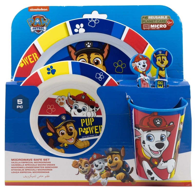 SET MICRO 5 PCS (PLATO, CUENCO, VASO 260 ML Y CUBIERTOS) PAW PATROL PUP POWER - Imagen 2