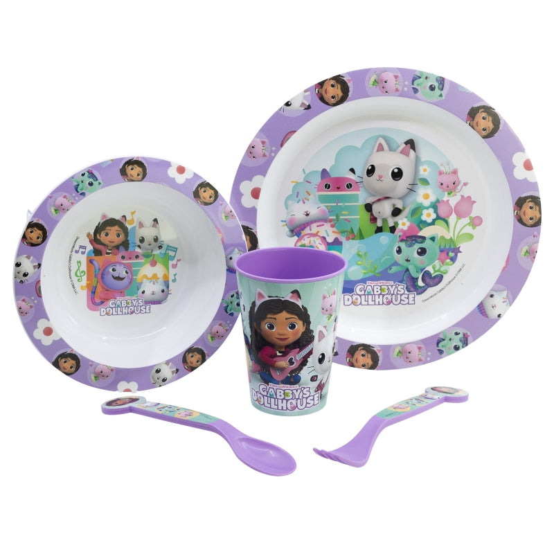 SET MICRO 5 PCS (PLATO, CUENCO, VASO Y CUBIERTOS) EN CAJA GABBY\'S DOLLHOUSE BAB - Imagen 1