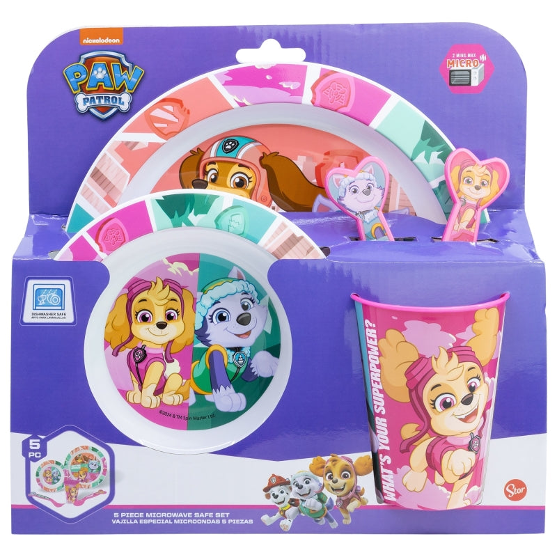 SET MICRO 5 PCS (PLATO, CUENCO, VASO Y CUBIERTOS) EN CAJA PAW PATROL GIRL SUPERPOWERS - Imagen 2