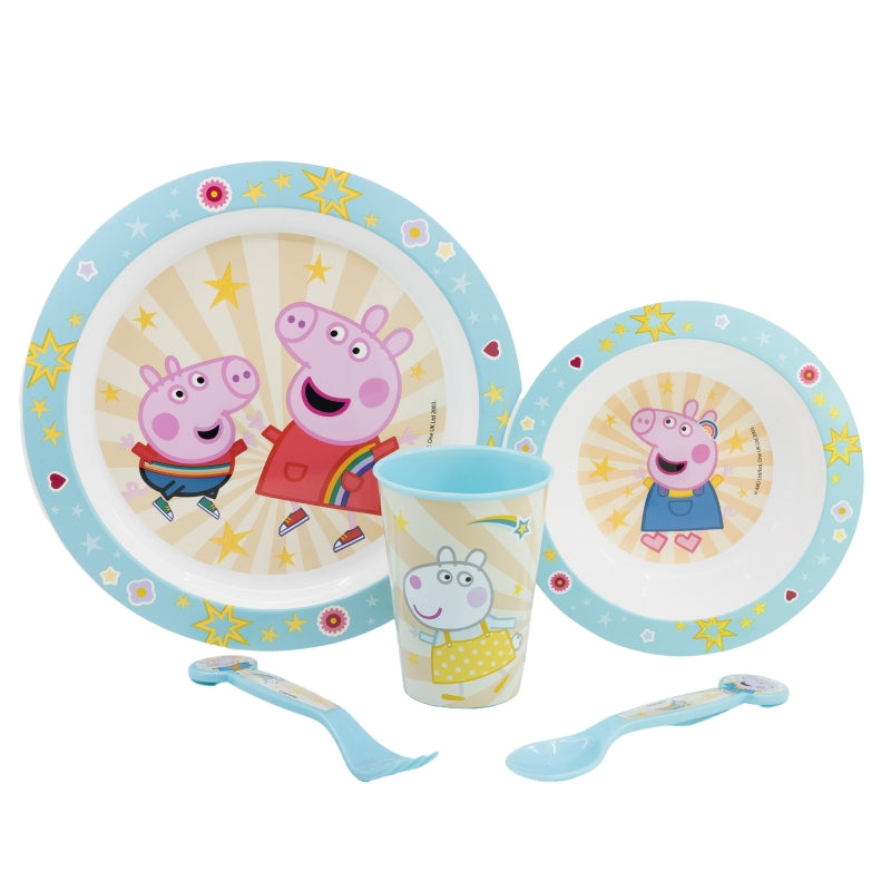 SET MICRO 5 PCS (PLATO, CUENCO, VASO Y CUBIERTOS) EN CAJA PEPPA CORE 2022 - Imagen 1