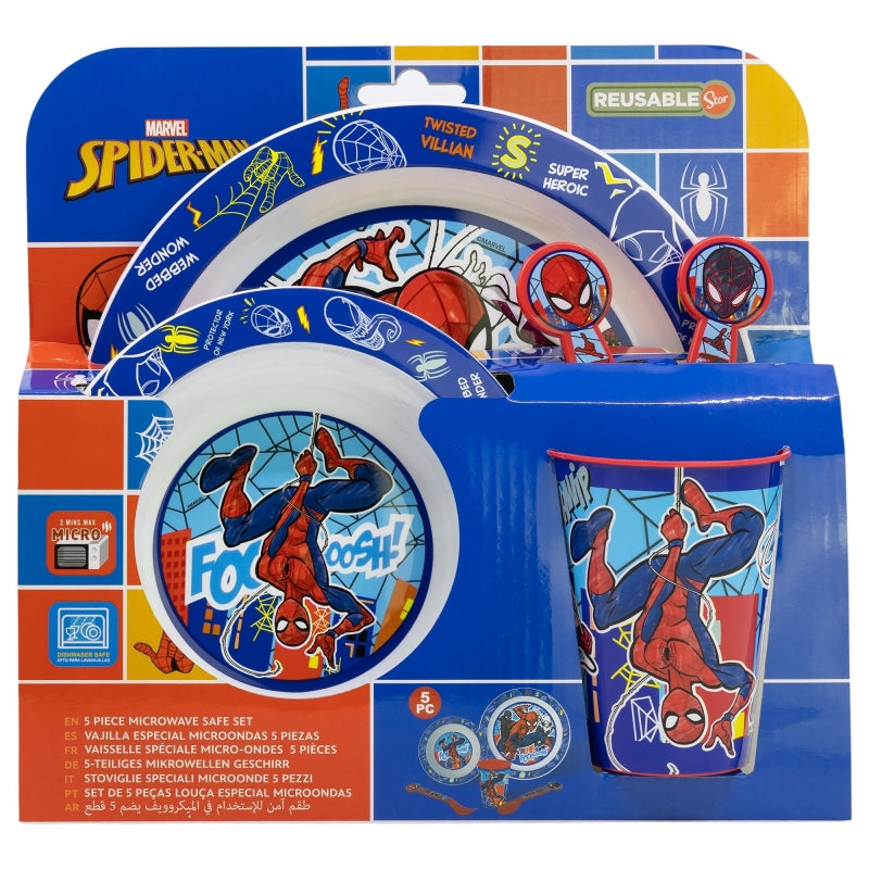 SET MICRO 5 PCS (PLATO, CUENCO, VASO Y CUBIERTOS) EN CAJA SPIDERMAN MOB RULES - Imagen 1