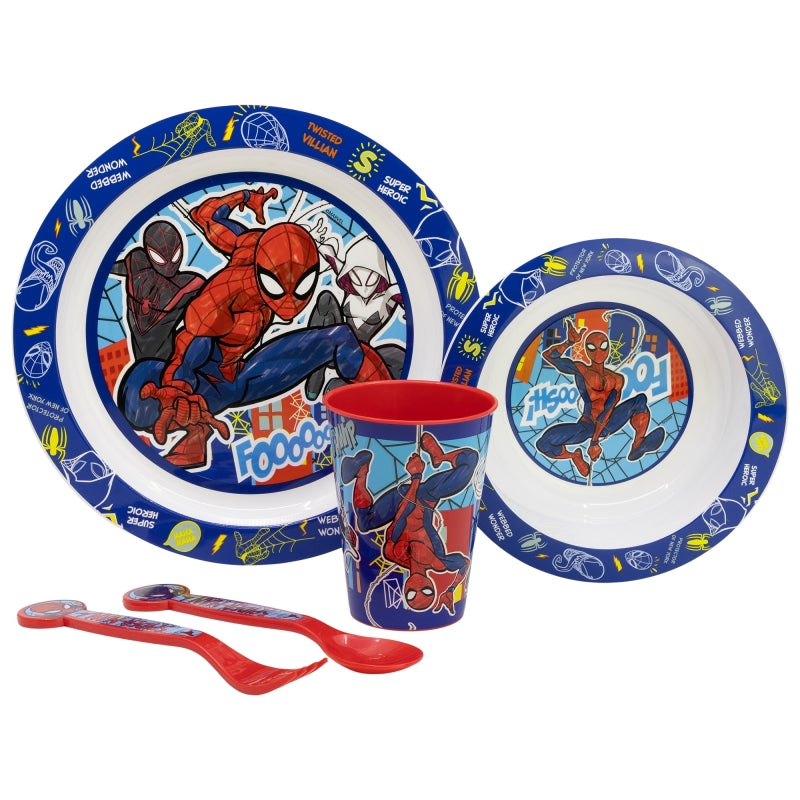 SET MICRO 5 PCS (PLATO, CUENCO, VASO Y CUBIERTOS) EN CAJA SPIDERMAN MOB RULES - Imagen 2
