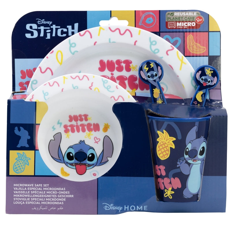 SET MICRO 5 PCS (PLATO, CUENCO, VASO Y CUBIERTOS) EN CAJA STITCH PALMS - Imagen 2