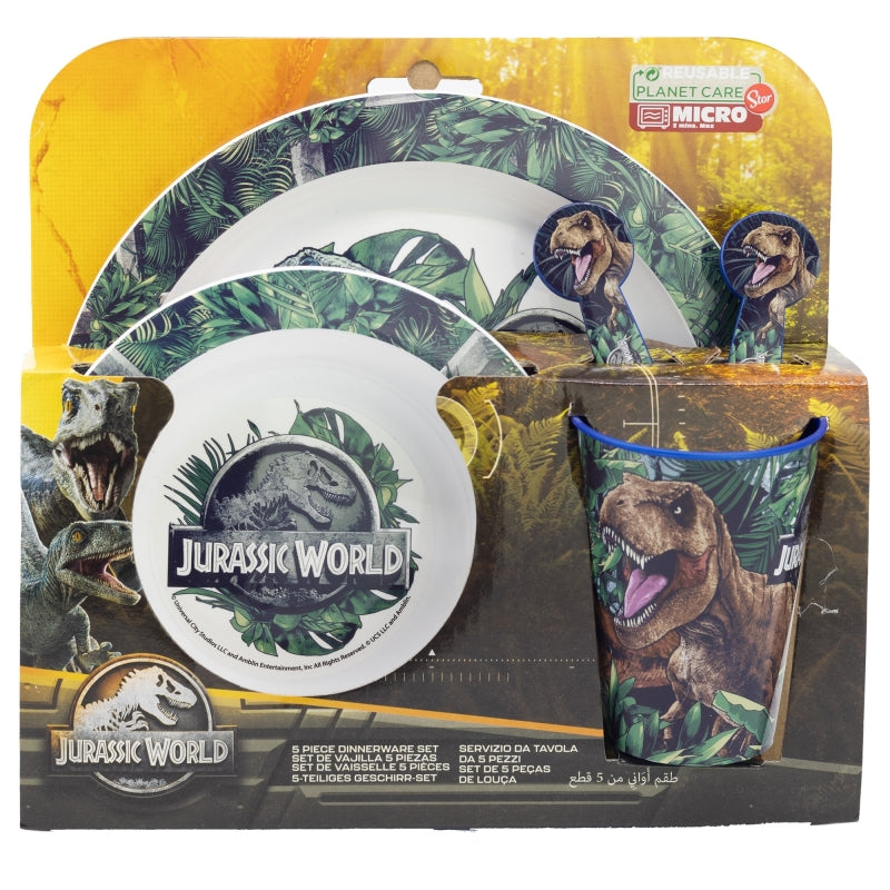 SET MICRO KIDS 5 PCS (PLATO, CUENCO, VASO 260 ML Y CUBIERTOS) JURASSIC WORLD FRANCHISE - Imagen 2