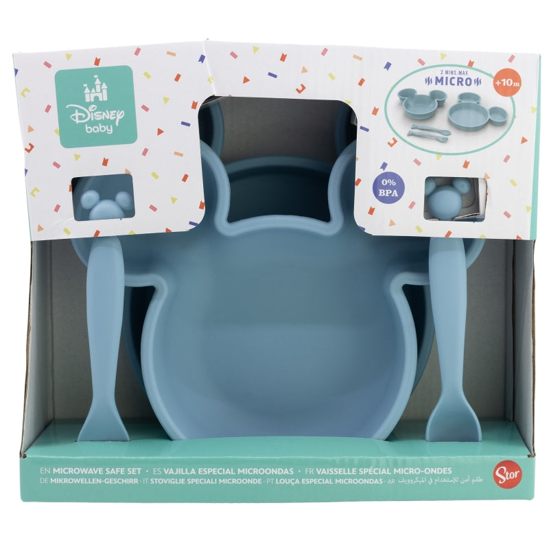 SET TODDLER 4 PCS VAJILLA PP (PLATO, CUENCO Y CUBIERTOS) EN CAJA MICKEY MOUSE - Imagen 2