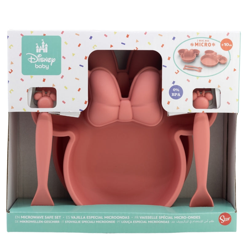 SET TODDLER 4 PCS VAJILLA PP (PLATO, CUENCO Y CUBIERTOS) EN CAJA MINNIE MOUSE HEART FULL - Imagen 2