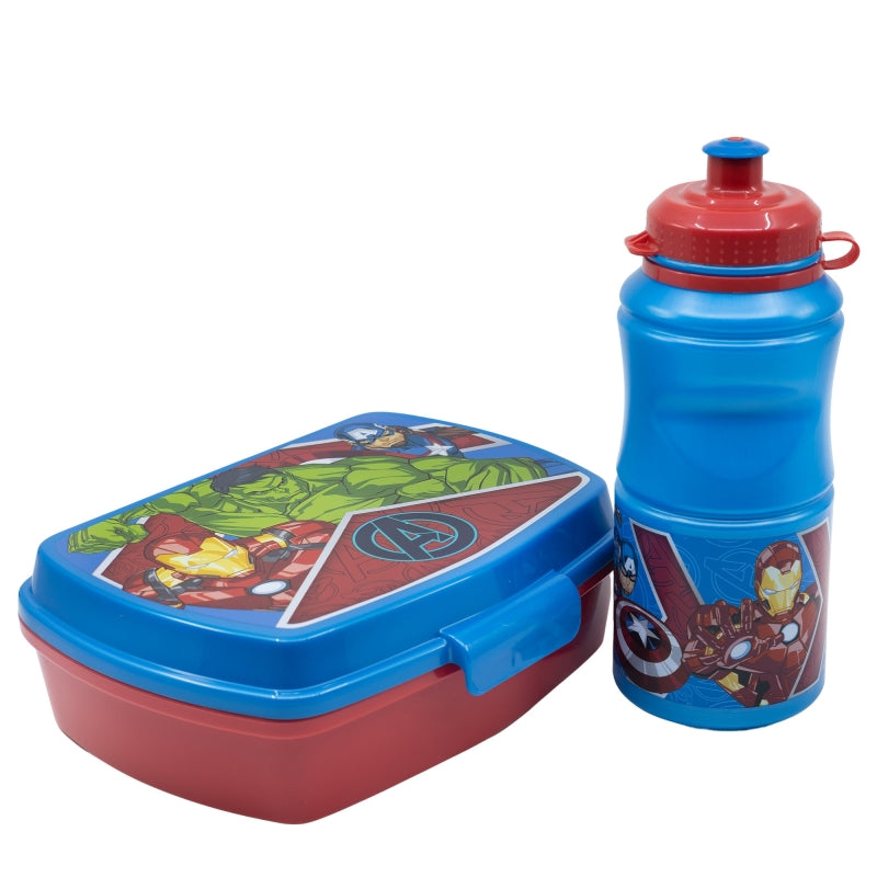 SET VUELTA AL COLE EN CAJA REGALO (BOTELLA SPORT EASY HOLD 380 ML Y SANDWICHERA RECTANGULAR) AVENGERS HERALDIC ARMY - Imagen 1
