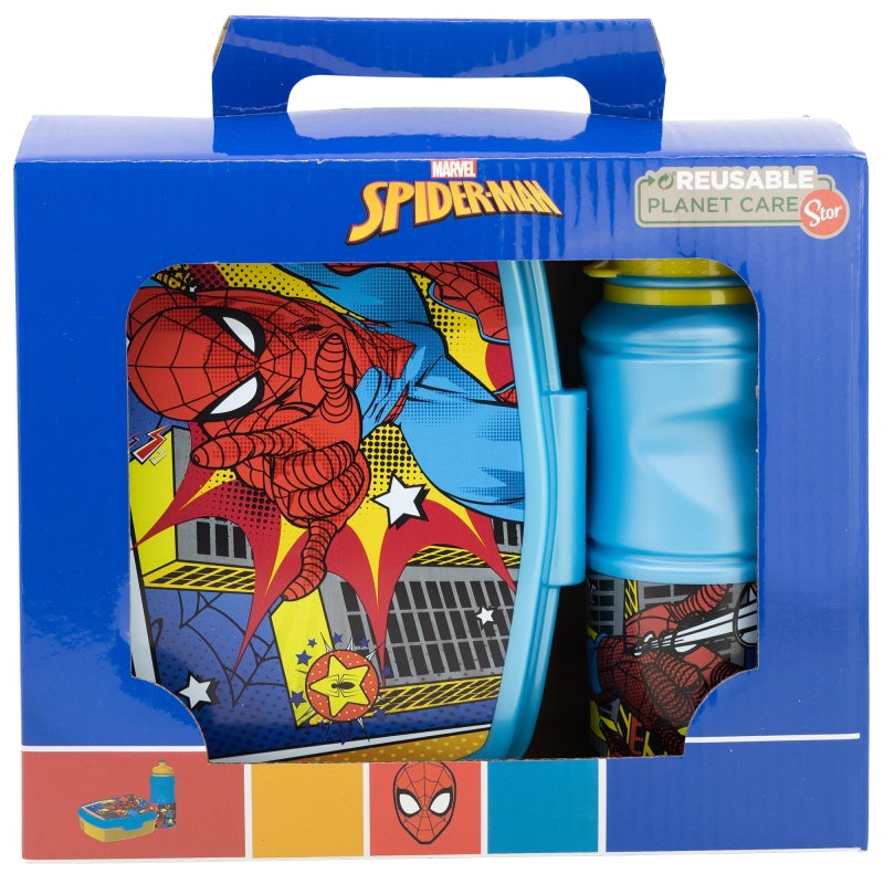 SET VUELTA AL COLE EN CAJA REGALO (BOTELLA SPORT EASY HOLD 380 ML Y SANDWICHERA RECTANGULAR) SPIDERMAN ARACHNID GRID - Imagen 1