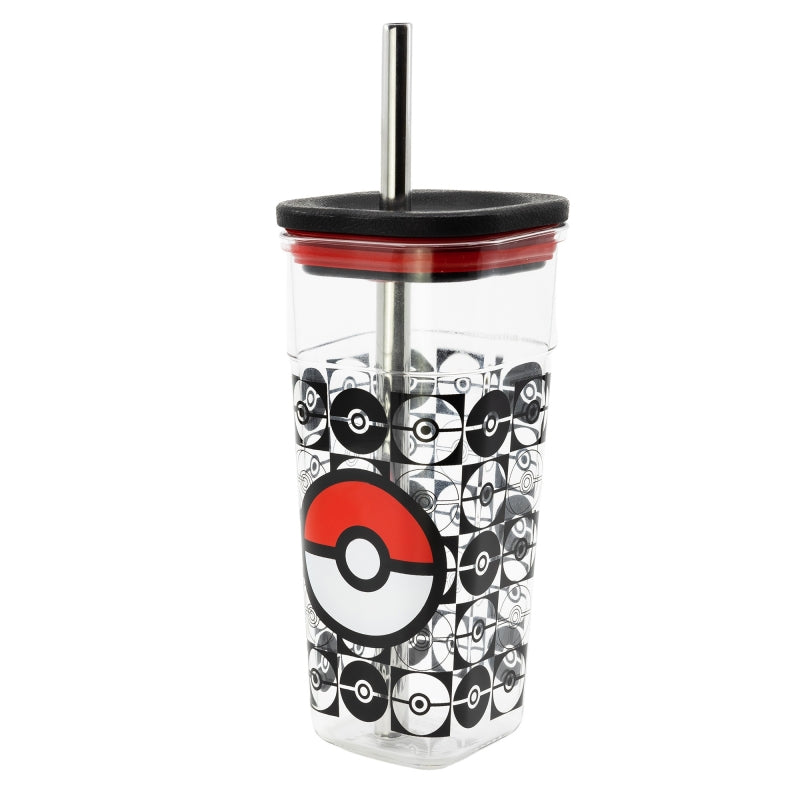 VASO ACRILICO CUBE CON PAJITA DE ACERO INOXIDABLE 540 ML POKEMON YOUNG ADULT - Imagen 1
