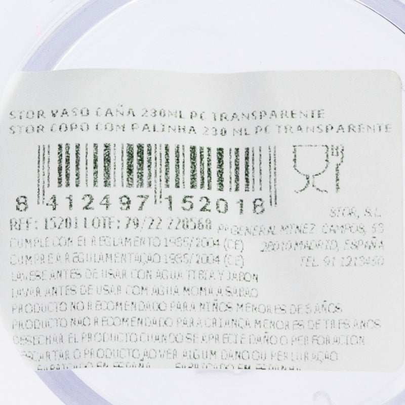 VASO CAÑA 230 ML. PC TRANSPARENTE - Imagen 1