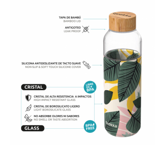 Quokka botella cristal redonda con funda de silicona Autumn Leaves 660 ml