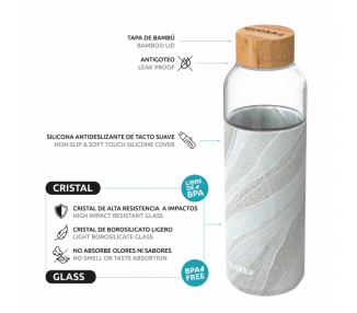 Quokka botella cristal redonda con funda de silicona White Stone 660 ml