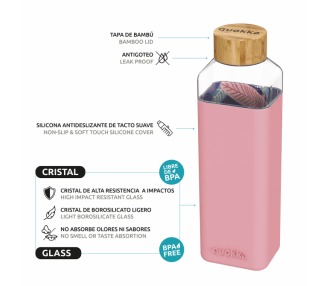 Quokka botella cristal cuadrada con funda de silicona Inner Night Forest 700 ml