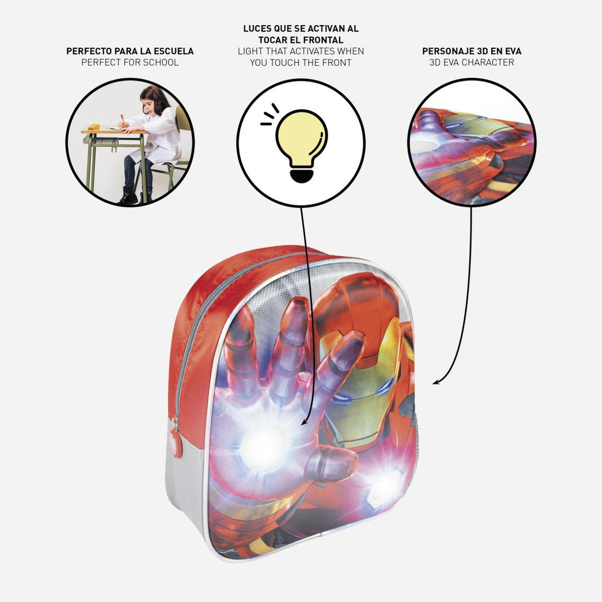 MOCHILA INFANTIL 3D LUCES AVENGERS