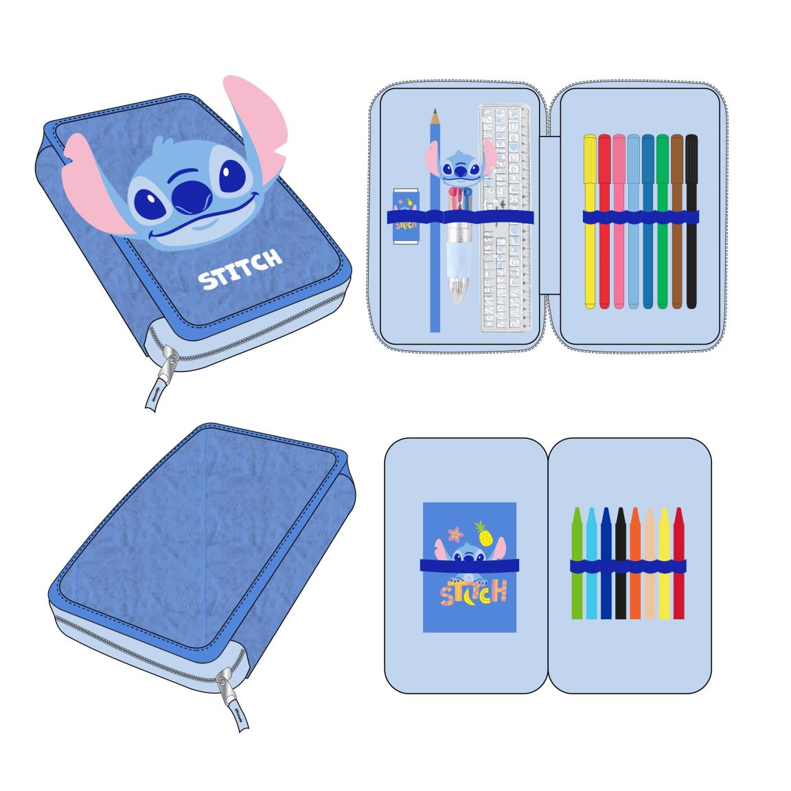 PLUMIER CON ACCESORIOS 2 COMPARTIMENTOS STITCH