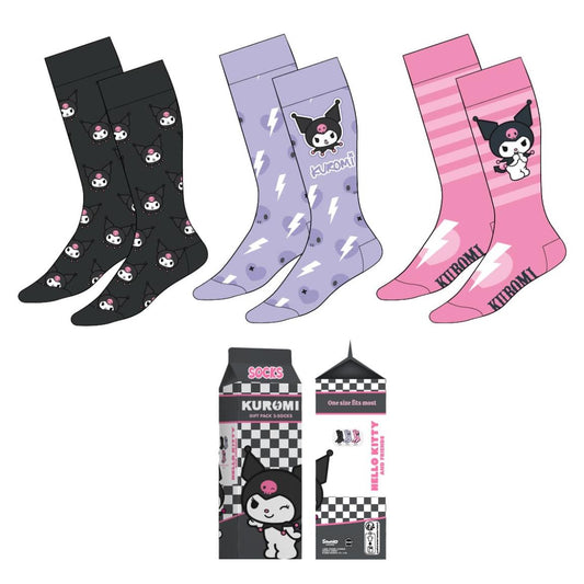 PACK CALCETINES 3 PIEZAS HELLO KITTY KUROMI - Imagen 1