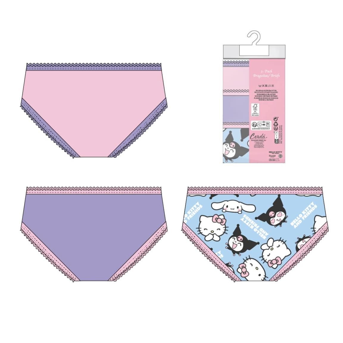 PACK BRAGUITAS SINGLE JERSEY 3 PIEZAS HELLO KITTY