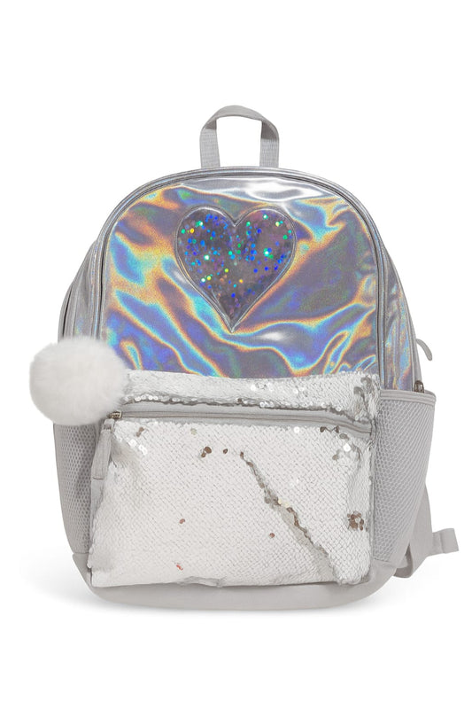 MOCHILA 42CM UNICORNIOS HEAR GREY SHINE LENTEJUELA