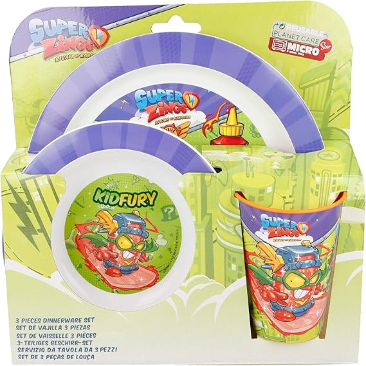 STOR SET MICRO 3 PCS PLATE-BOWL-GLASS SUPER ZINGS