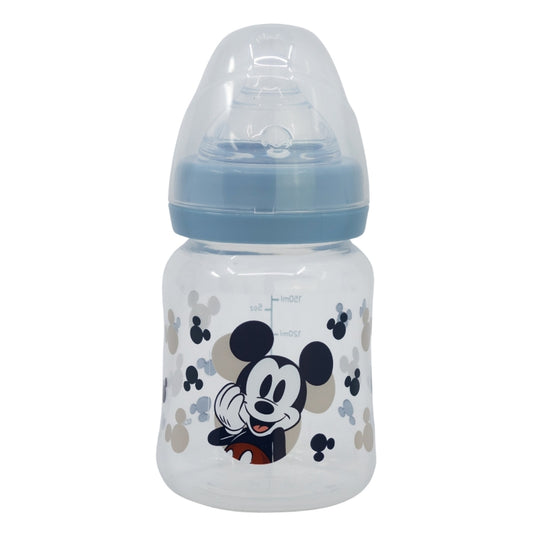 BIBERON CUELLO ANCHO 150 ML TETINA SILICONA 3 POSICIONES MICKEY MOUSE FULL OF SMILES - Imagen 1
