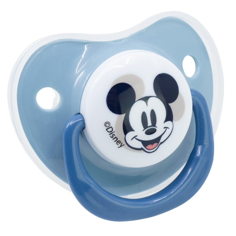 SET 2 CHUPETES TETINA ANATOMICA SILICONA 0 A 6 M CON FUNDA MICKEY MOUSE FULL OF SMILES - Imagen 1