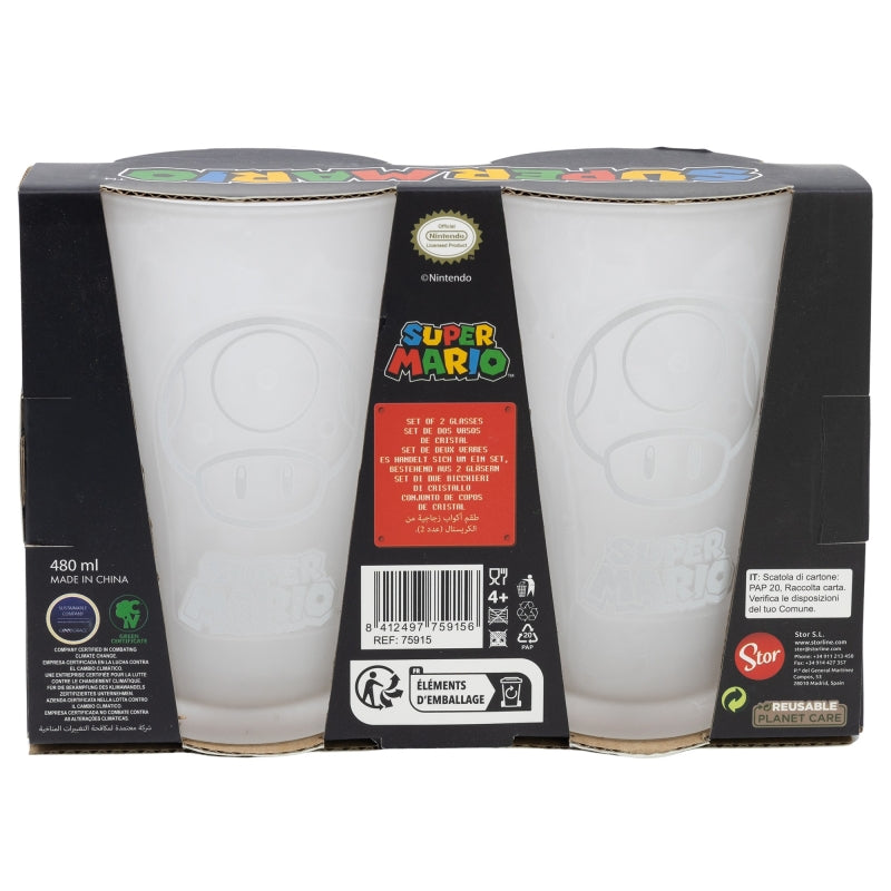 SET 2 VASOS CASUAL CRISTAL 490 ML SUPER MARIO