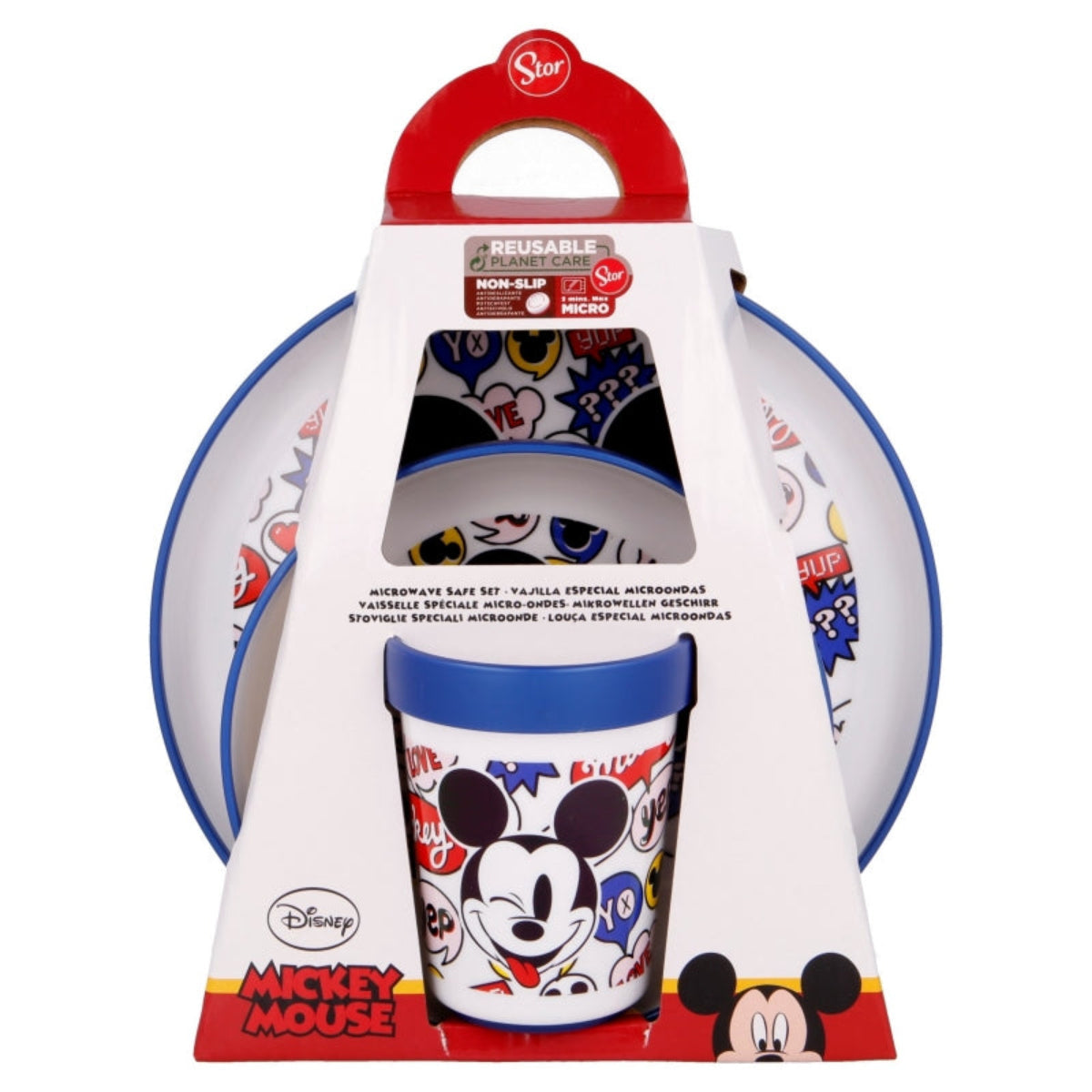 SET 3 PCS ANTIDESLIZANTE PREMIUM BICOLOR ( PLATO, CUENCO Y VASO 260 ML) ITÂ´S A MICKEY THING - Imagen 1