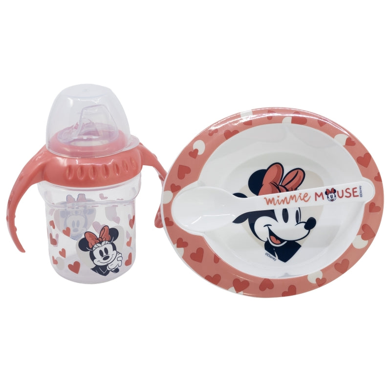 SET 3PCS (VASO ENTRENAMIENTO 250 ML, PLATO Y CUCHARA) MINNIE MOUSE HEART FULL - Imagen 1