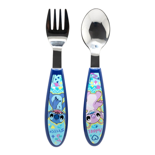 SET DE 2 CUBIERTOS METALICOS (CUCHARA Y TENEDOR) STITCH DRAWING - Imagen 1