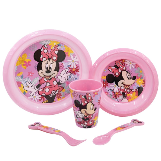 SET EASY 5 PCS (PLATO, CUENCO, VASO 260 ML Y CUBIERTOS) EN ESTUCHE MINNIE MOUSE SPRING LOOK - Imagen 1