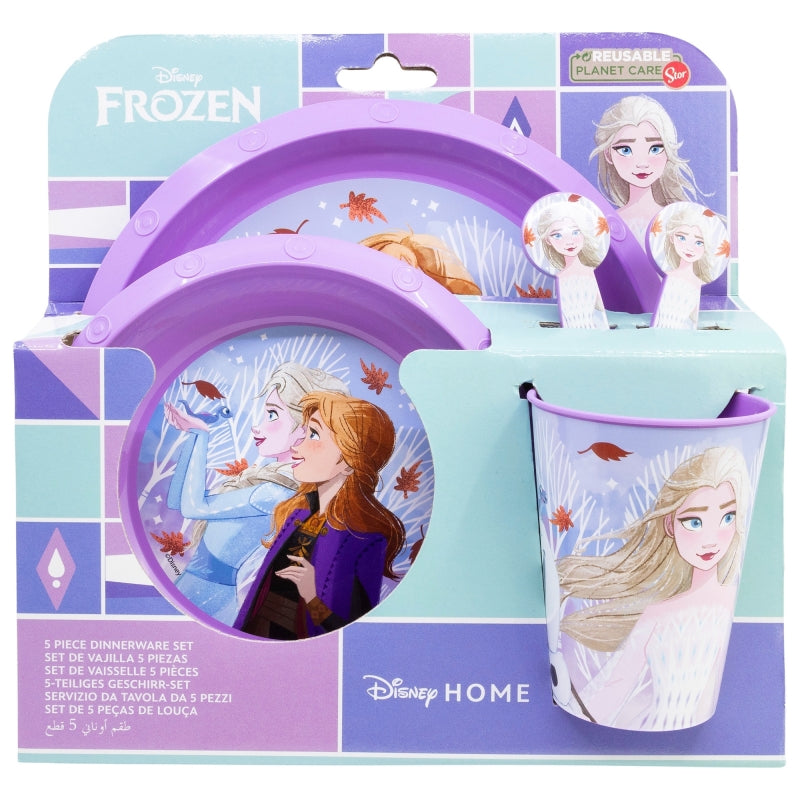 SET EASY 5 PCS (PLATO, CUENCO, VASO Y CUBIERTOS) EN CAJA FROZEN AUTUM LEAVES - Imagen 1
