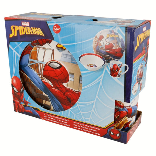 SET MERIENDA CERAMICA (PLATO, CUENCO, TAZA) EN CAJA DE REGALO 3 PCS SPIDERMAN STREETS - Imagen 1