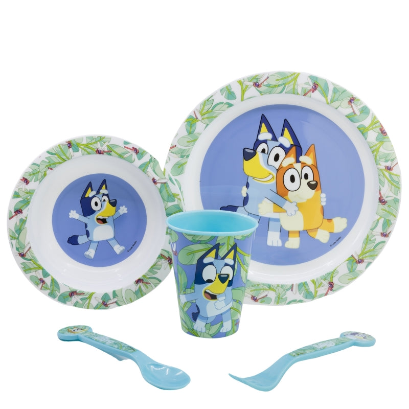 SET MICRO 5 PCS (PLATO, CUENCO, VASO Y CUBIERTOS) EN CAJA BLUEY - Imagen 1